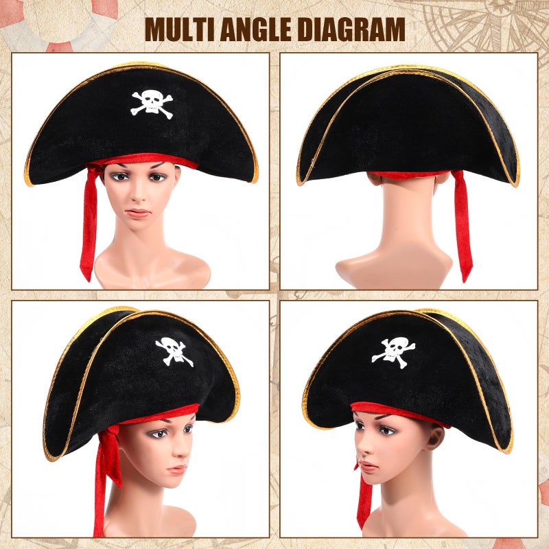 Hsei 4 Pcs Pirate Hat Pirate Accesseries Hats for Adult Captain Caps with Skull Print for Masquerade Cosplay, Funny Party Supplies - Image 4